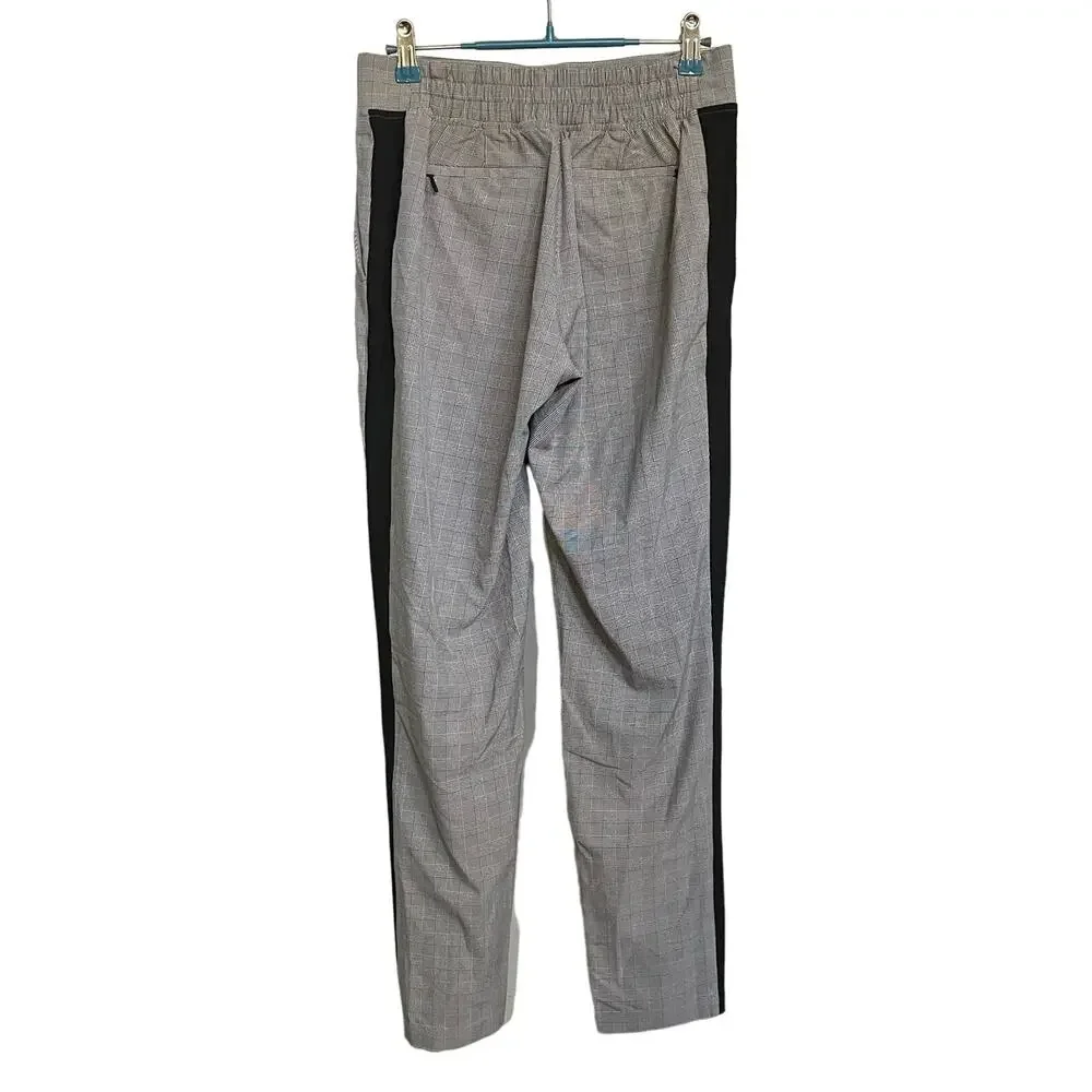 Athleta Brooklyn Ankle‎ Pants Grey Plaid Racer Stripes Lightweight Pull On Sz 0